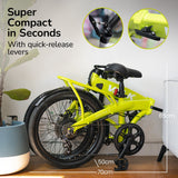 VALK Shuttle 5 Electric Folding Bike, Gen II, 20 Tyres, Shimano 7-Speed, Lime Green - Top-Down View