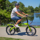 VALK Shuttle 5 Electric Folding Bike, Gen II, 20 Tyres, Shimano 7-Speed, Lime Green - Rear View