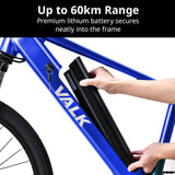 VALK Vortex 3 Electric Bike, Medium Frame Mountain ebike, Blue - Close-Up Angle