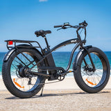 VALK Electric Fat Tyre Cruiser Bike, eBike with Throttle, Matte Black - Side View