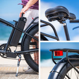 VALK Electric Fat Tyre Cruiser Bike, eBike with Throttle, Matte Black - Rear View