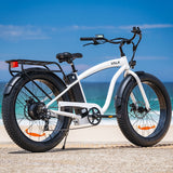VALK Electric Fat Tyre Cruiser Bike, eBike with Throttle, White - Front View