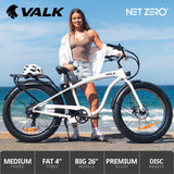 VALK Electric Fat Tyre Cruiser Bike, eBike with Throttle, White - Extra Image