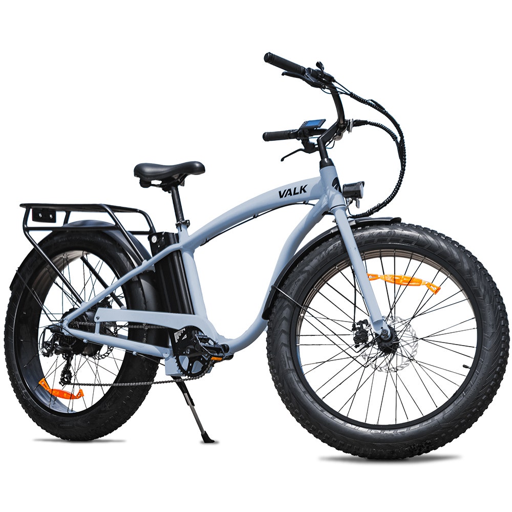 VALK Electric Fat Tyre Cruiser Bike, eBike with Throttle, Tektro Hydraulic Brakes, Blue