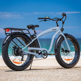 VALK Electric Fat Tyre Cruiser Bike, eBike with Throttle, Tektro Hydraulic Brakes, Blue - Front View