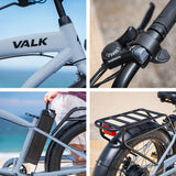VALK Electric Fat Tyre Cruiser Bike, eBike with Throttle, Tektro Hydraulic Brakes, Blue - Low Angle