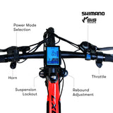 2023 Valk MX7 Electric Bike Medium frame Mountain ebike, Black and Red - Top-Down View