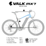 2023 Valk MX7 Electric Bike Medium frame Mountain ebike, Black and Blue - Side View