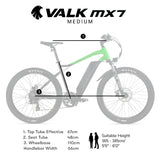 VALK MX7 Electric Bike, Medium frame Mountain ebike, Black and Lime Green - Side View
