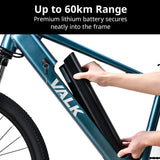 VALK Vortex 3 Electric Bike, Medium Frame Mountain ebike, Metallic Teal - Close-Up Angle
