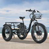 VALK Electric Fat Tyre Tricycle, 500W, Throttle, Hydraulic Disc Brakes, Alloy Frame, Suspension, Black - Side View