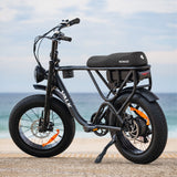 VALK Nomad Electric Fat Tyre Bike, 500W, 45km/hr, Throttle ebike, Disc Brakes, Shimano 7 spd, 20x4 Kenda Tyres, Suspension, Black - Top-Down View
