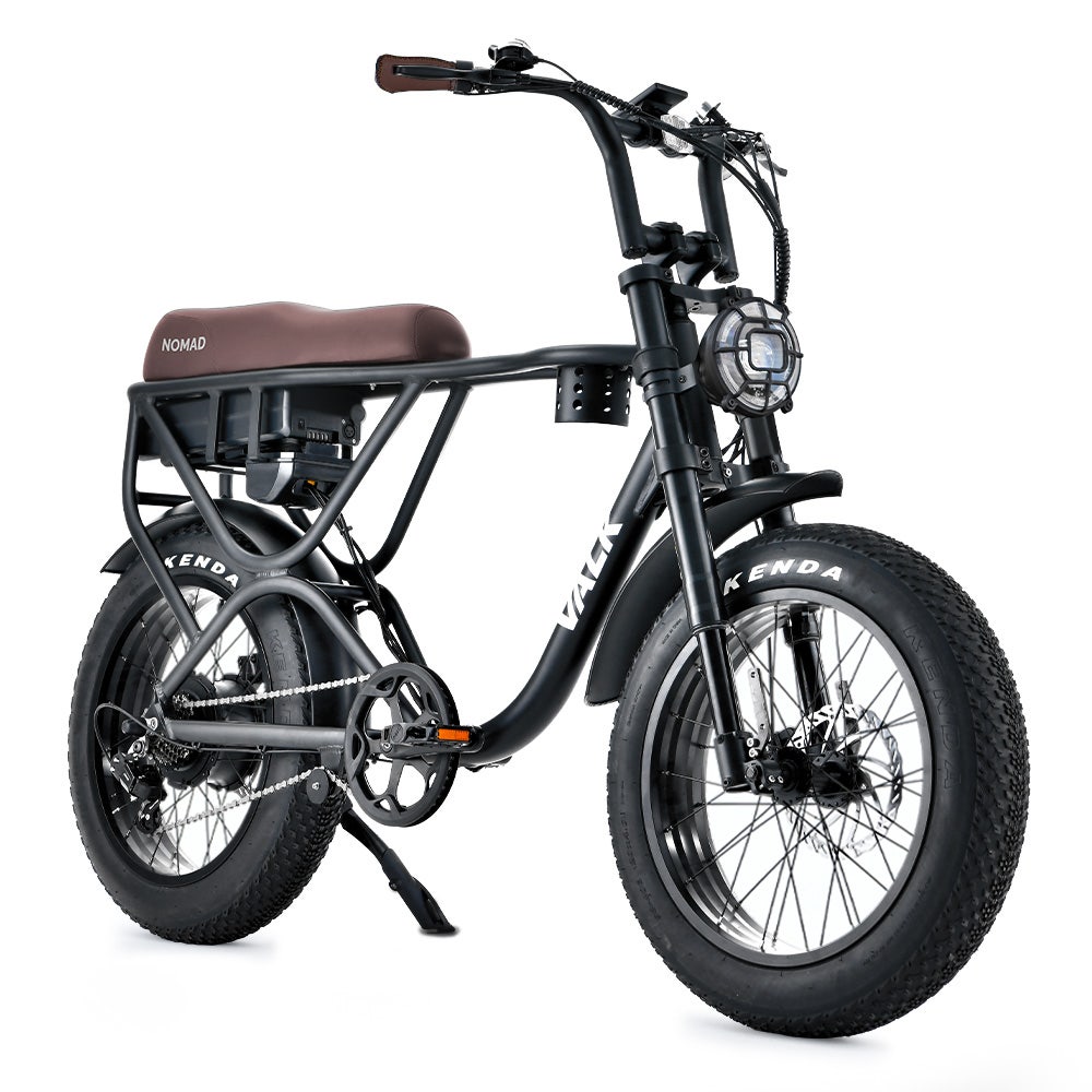 VALK Nomad Electric Fat Tyre Bike, 500W, 45km/hr, Throttle ebike, 20x4 Kenda Tyres, Shimano 7 spd, Suspension, Black