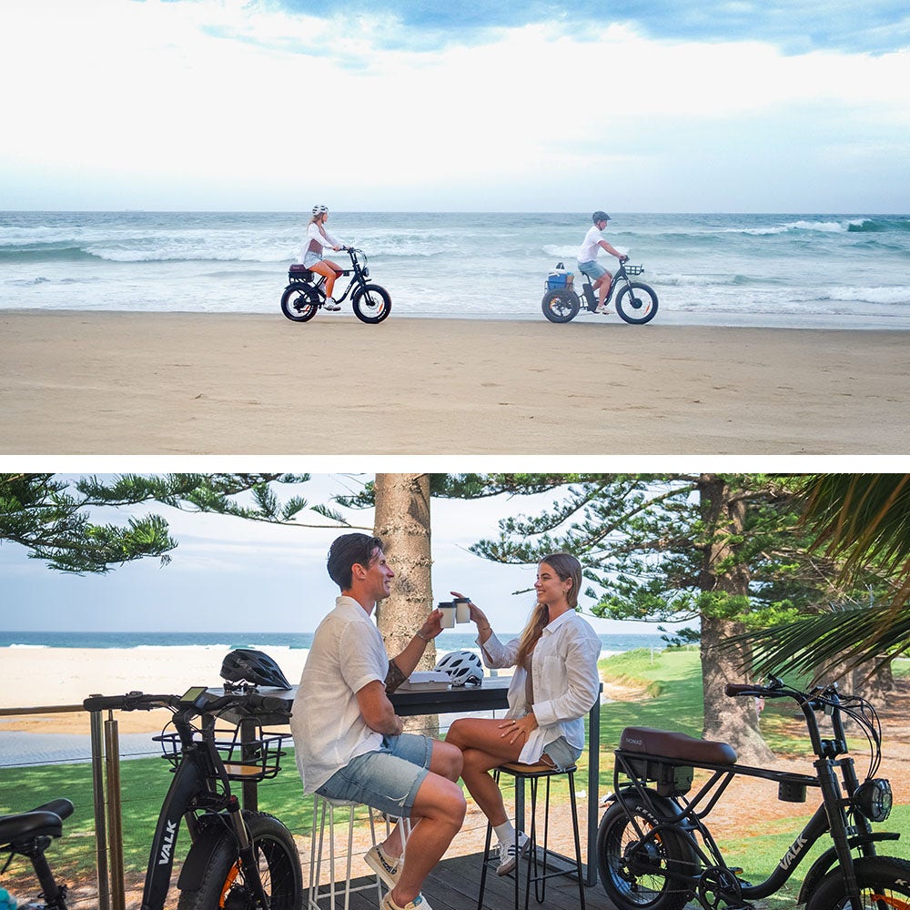 VALK Nomad Electric Fat Tyre Bike, 500W, 45km/hr, Throttle ebike, 20x4 Kenda Tyres, Shimano 7 spd, Suspension, Black