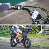 VALK Nomad Electric Fat Tyre Bike, 500W, 45km/hr, Throttle ebike, 20x4 Kenda Tyres, Shimano 7 spd, Suspension, Black - Close-Up Angle