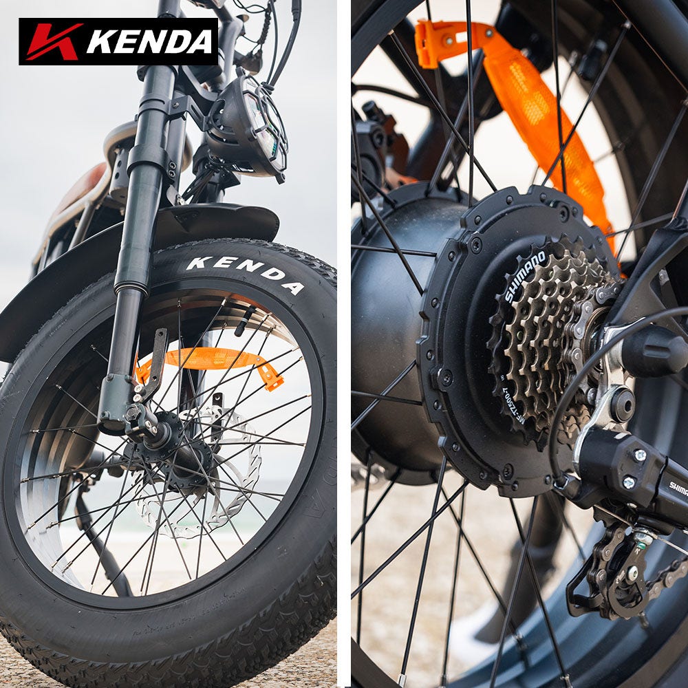 VALK Nomad Electric Fat Tyre Bike, 500W, 45km/hr, Throttle ebike, 20x4 Kenda Tyres, Shimano 7 spd, Suspension, Black
