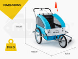 Tag-along Kids Bike Trailer Child Bicycle Pram Stroller Children Jogger Blue - Front View