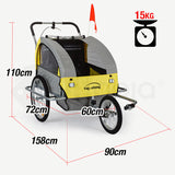 Tag-along Kids Bike Trailer Bicycle Pram Stroller Children Jogger Yellow - Front View