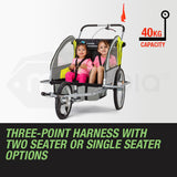 Tag-along Kids Bike Trailer Bicycle Pram Stroller Children Jogger Yellow - 45-Degree Angle