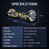 BULLET Electric Hoverboard Scooter 6.5 Inch Wheels, Colour LED Lighting, Carry Bag, Gen III Hiphop design - Rear View