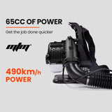 MTM 65CC Petrol Backpack Leaf Blower - Commercial 2 Stroke Garden Yard Tool Back - Top-Down View