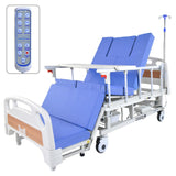 EQUIPMED Electric 8 Function Medical Bed , w/ Mattress & Over Bed Table, Adjustable Back and Leg Lifting, Lateral Tilting, Commode Bowl, IV Pole