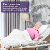 EQUIPMED Electric 8 Function Medical Bed , w/ Mattress & Over Bed Table, Adjustable Back and Leg Lifting, Lateral Tilting, Commode Bowl, IV Pole - Side View