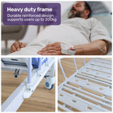 EQUIPMED Electric 8 Function Medical Bed , w/ Mattress & Over Bed Table, Adjustable Back and Leg Lifting, Lateral Tilting, Commode Bowl, IV Pole - Top-Down View