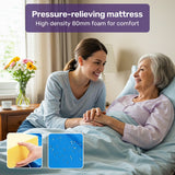 EQUIPMED Electric 8 Function Medical Bed , w/ Mattress & Over Bed Table, Adjustable Back and Leg Lifting, Lateral Tilting, Commode Bowl, IV Pole - Rear View