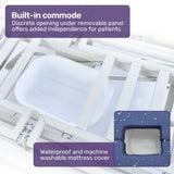 EQUIPMED Electric 8 Function Medical Bed , w/ Mattress & Over Bed Table, Adjustable Back and Leg Lifting, Lateral Tilting, Commode Bowl, IV Pole - Low Angle