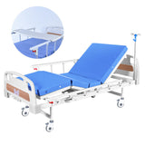 EQUIPMED 4 Function Medical Bed, w/ Mattress & Over Bed Table, Easy Manual Adjustable Back and Leg Incline, IV Pole
