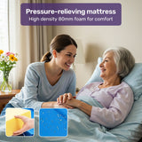 EQUIPMED 4 Function Medical Bed, w/ Mattress & Over Bed Table, Easy Manual Adjustable Back and Leg Incline, IV Pole - 45-Degree Angle