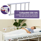 EQUIPMED 4 Function Medical Bed, w/ Mattress & Over Bed Table, Easy Manual Adjustable Back and Leg Incline, IV Pole - Close-Up Angle