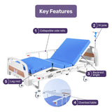 EQUIPMED 4 Function Medical Bed, w/ Mattress & Over Bed Table, Easy Manual Adjustable Back and Leg Incline, IV Pole - Extra Image