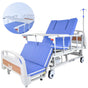 EQUIPMED 7 Function Medical Bed, w/ Mattress & Over Bed Table, Adjustable Back and Leg Lifting, Lateral Tilting, Commode Bowl, IV Pole