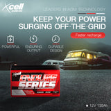 X-CELL AGM Deep Cycle Battery 12V 135Ah Portable Sealed SLA Camping Solar Marine - Top-Down View