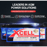 X-Cell 170Ah AGM Battery Deep Cycle 12v Marine Solar Camping Volt Glass 4WD SLA - Front View