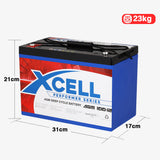 X-Cell 100Ah AGM Battery Deep Cycle 12v Marine Solar Camping Glass Matt 4WD Volt - 45-Degree Angle