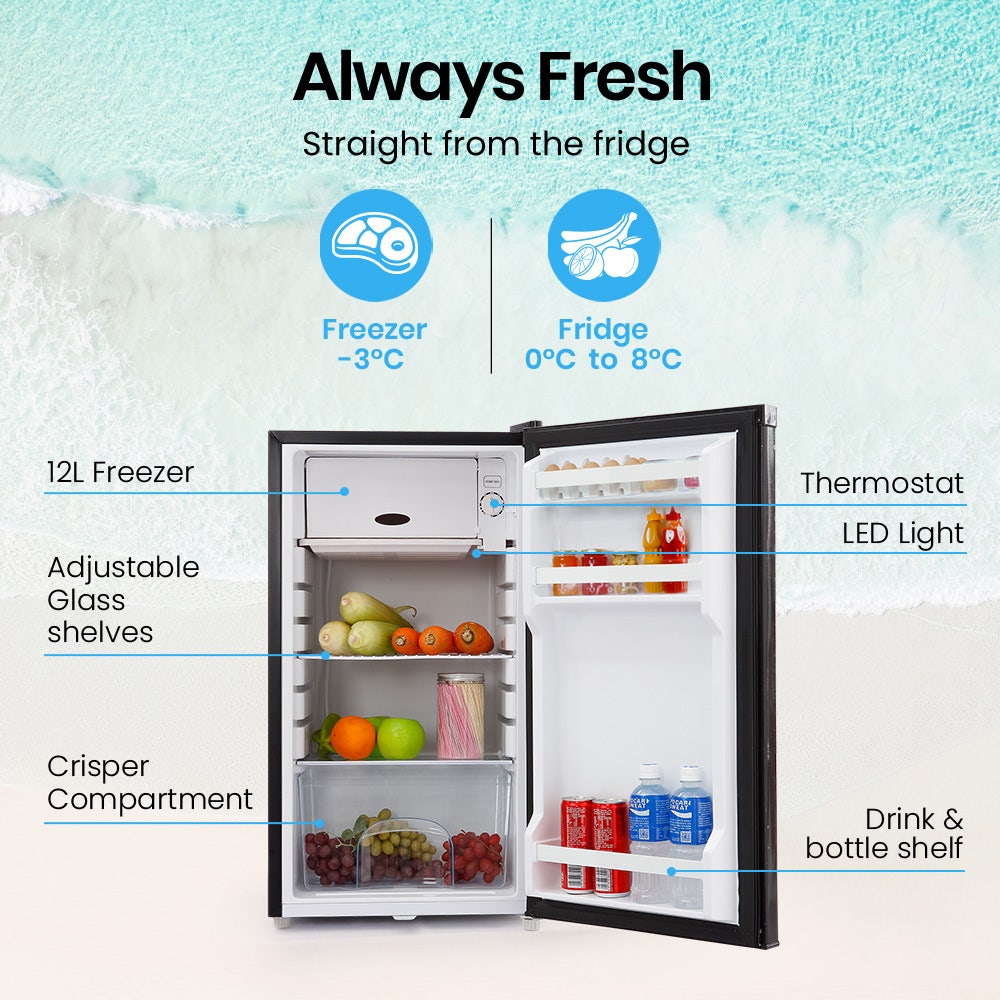 GECKO 125L Portable Upright Fridge, 12V/24V for Motorhome, Caravan, Black