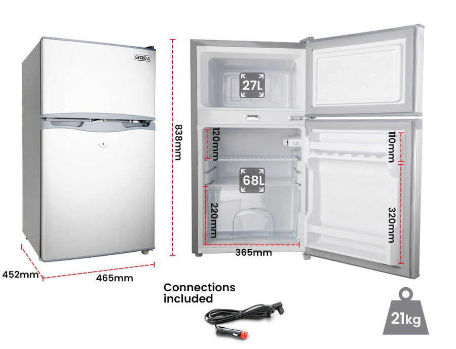 GECKO 95L Portable Upright Fridge, 12V/24V for Motorhome, Caravan, Silver
