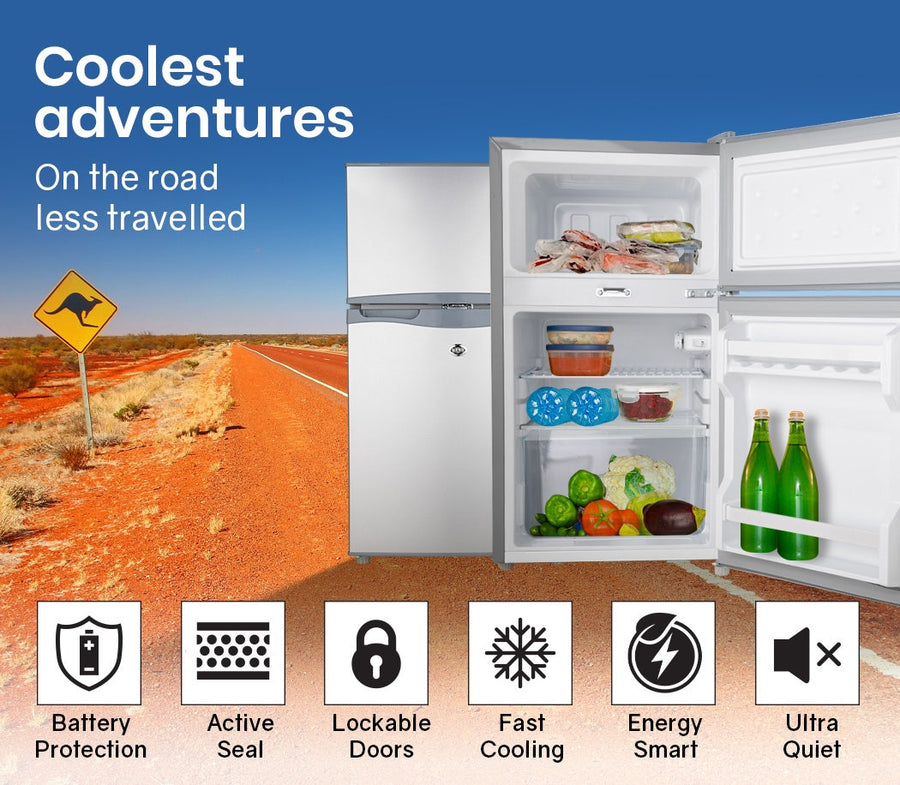 GECKO 95L Portable Upright Fridge, 12V/24V for Motorhome, Caravan, Silver