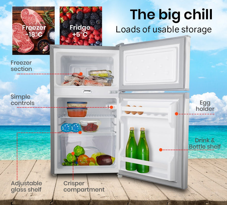 GECKO 95L Portable Upright Fridge, 12V/24V for Motorhome, Caravan, Silver