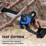 POWERBLADE SW6 20V Cordless Mini Chainsaw Kit, Electric Tree Pruner with Battery & Fast Charger - Rear View