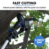 POWERBLADE SW7 20V Cordless Convertible Mini Chainsaw Pole Saw Kit, Telescopic Electric Tree Pruner with Lithium Battery & Fast Charger - Close-Up Angle