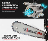 Baumr-AG 38CC Petrol Commercial Chainsaw 16 Bar E-Start 3.2 HP Chain Saw - Low Angle