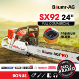 BAUMR-AG Petrol Commercial Chainsaw 24 Bar E-Start Chain Saw Top Handle Pruning - Front View