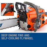 MTM Petrol Commercial Chainsaw 22 Bar E-Start Tree Pruning Chain Saw Top Handle - Side View