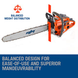 MTM Petrol Commercial Chainsaw 22 Bar E-Start Tree Pruning Chain Saw Top Handle - Top-Down View