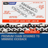 MTM Petrol Commercial Chainsaw 22 Bar E-Start Tree Pruning Chain Saw Top Handle - Low Angle