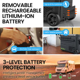 Gecko 55L Dual Zone Portable Fridge Freezer with onboard Lithium Battery, 12V/24V/240V, with 2 Doors, Wheels, for Camping, Car, Outings - Front View